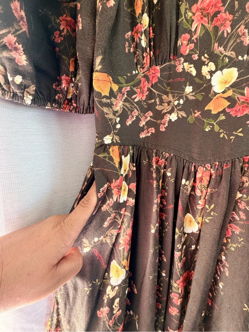 SAYLOR Free People Dark Olive Floral Puff-Sleeve Mini Dress - Picture 6 of 16